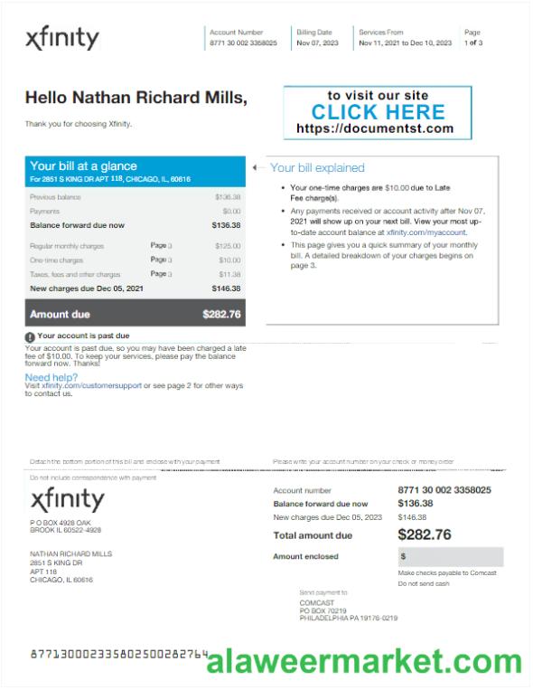USA XFINITY utility bill Word and PDF template